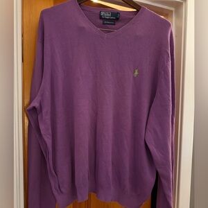 Ralph Lauren Purple Cotton V-Neck Sweater